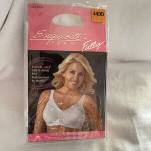 Bra 44DD White Exquisite Form Fully Floral Lace Side Shaping Built-Up Straps Sup